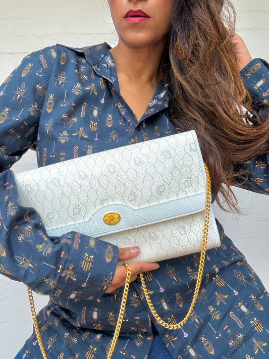 Authentic Vintage Dior Honeycomb Monogram Bag - White