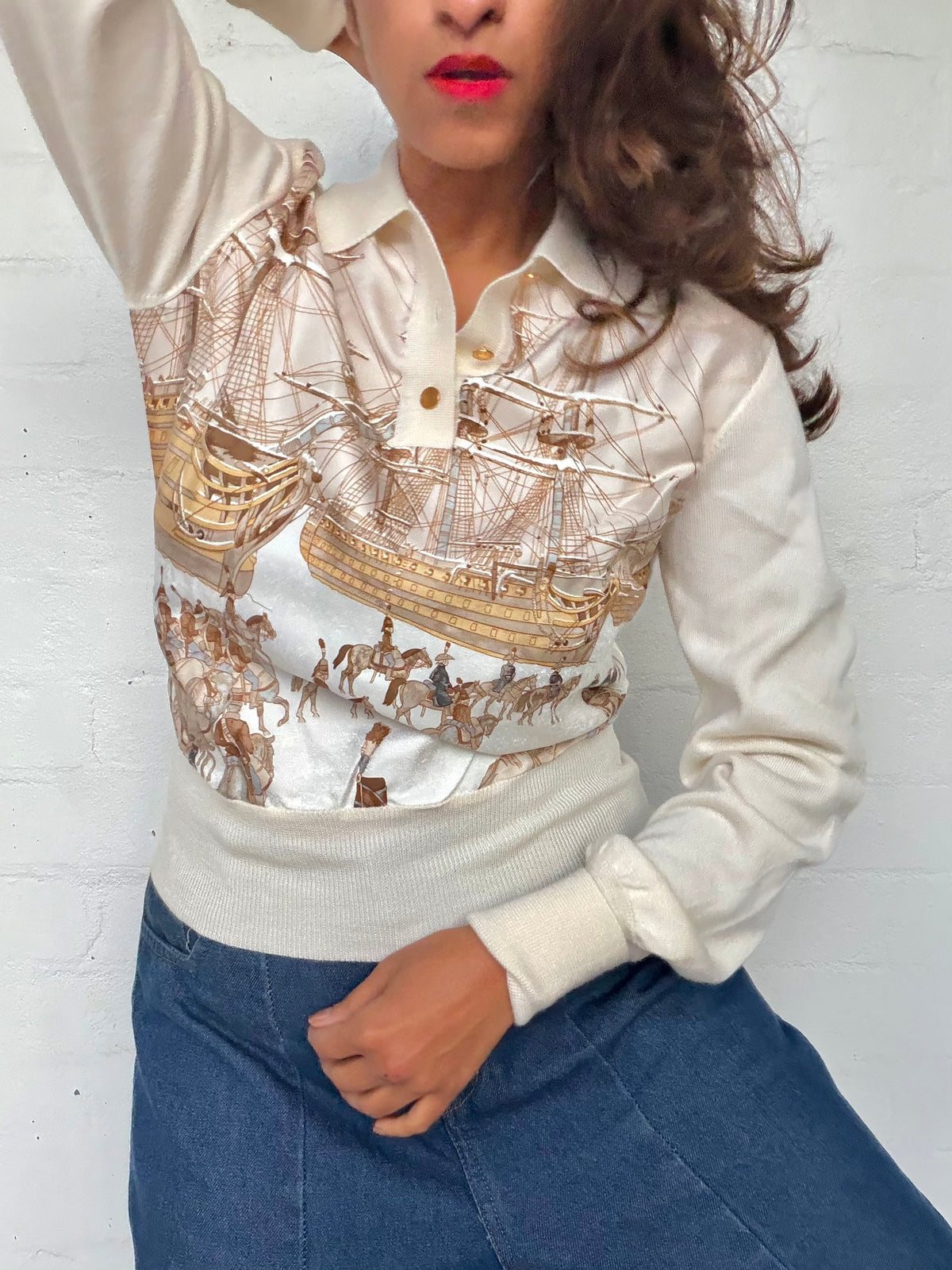 Vintage Hermès Silk & Knit Equestrian Jumper