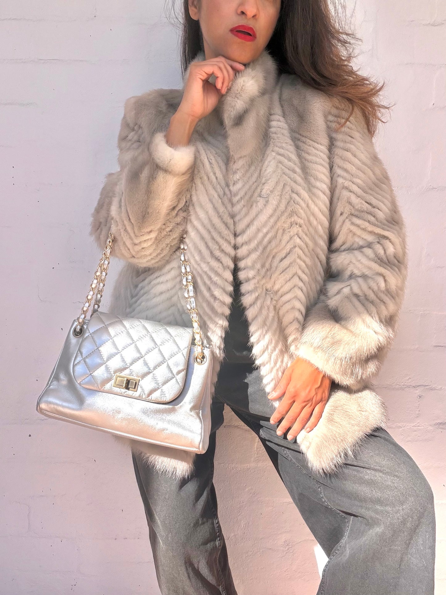 Chanel Metallic Silver Lambskin Handbag