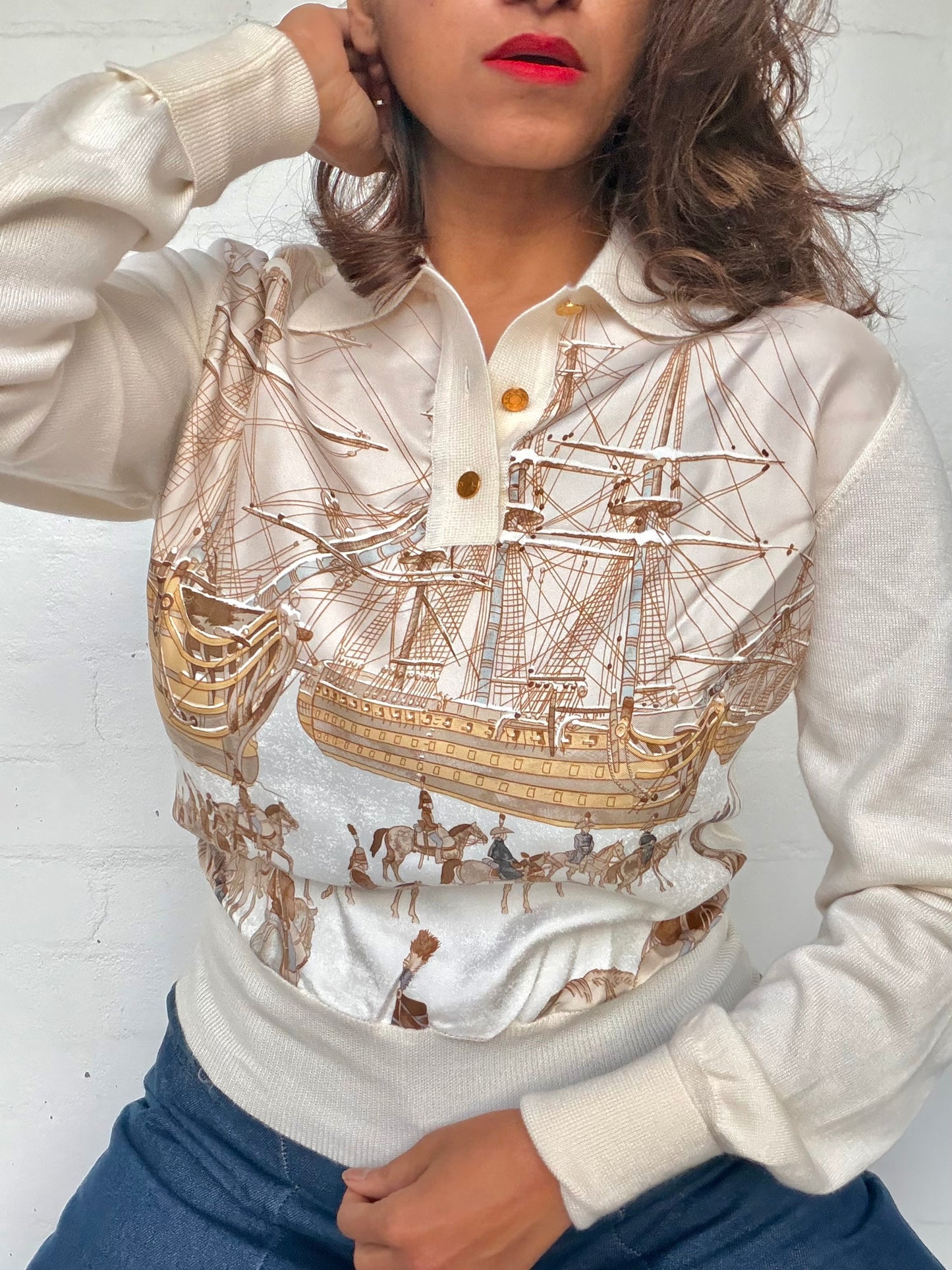Vintage Hermès Silk & Knit Equestrian Jumper