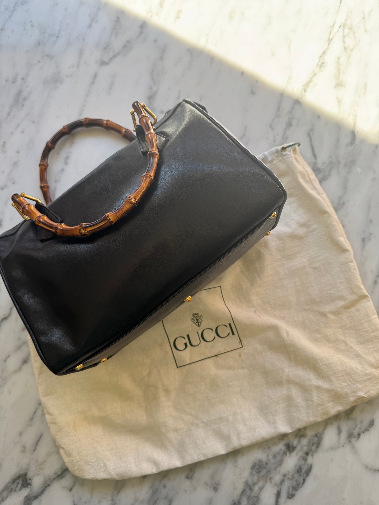 Vintage GUCCI Bamboo Top Handle Bag – Black Leather