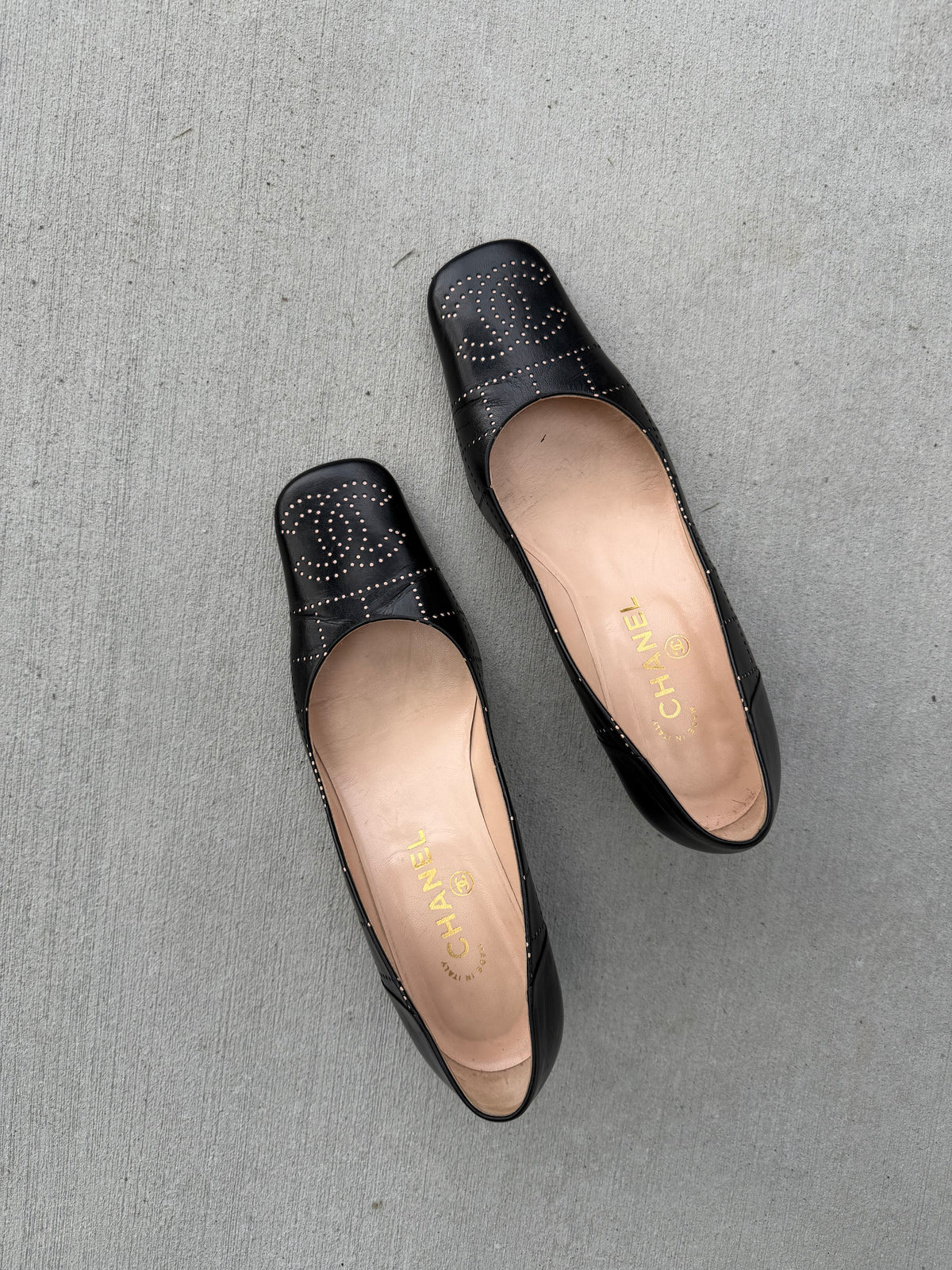 Vintage Chanel Leather Square Toe Kitten Heels