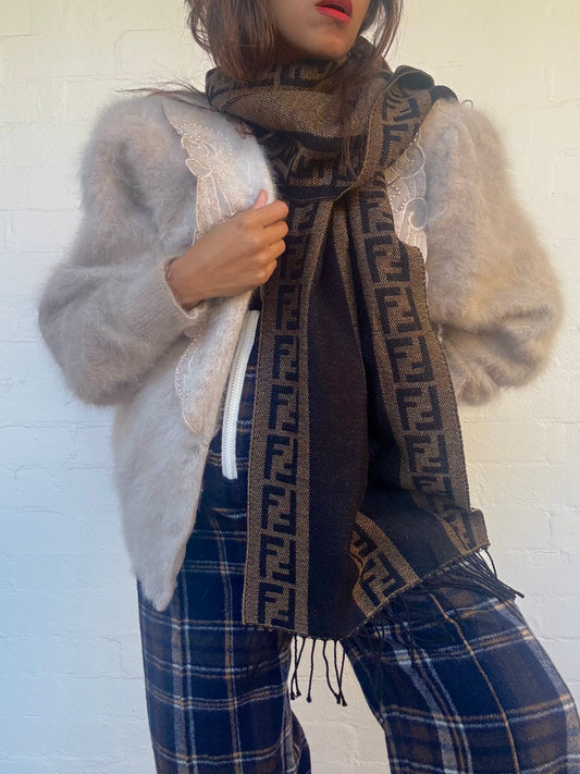 Vintage Fendi Wool Scarf - Black & Brown