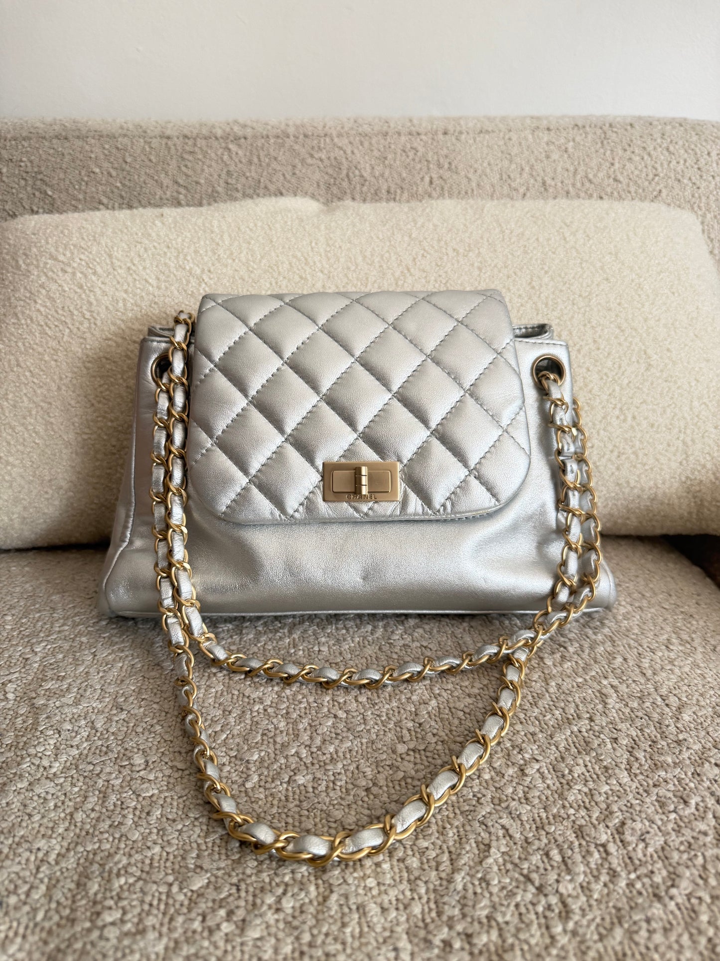 Chanel Metallic Silver Lambskin Handbag