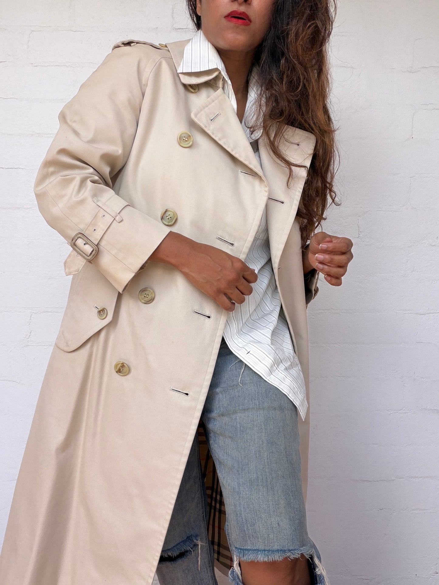 Burberry Double Breasted Trench Coat - Light Beige
