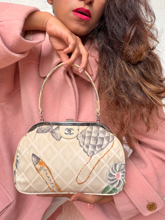Vintage Chanel Illustrated Canvas Handbag