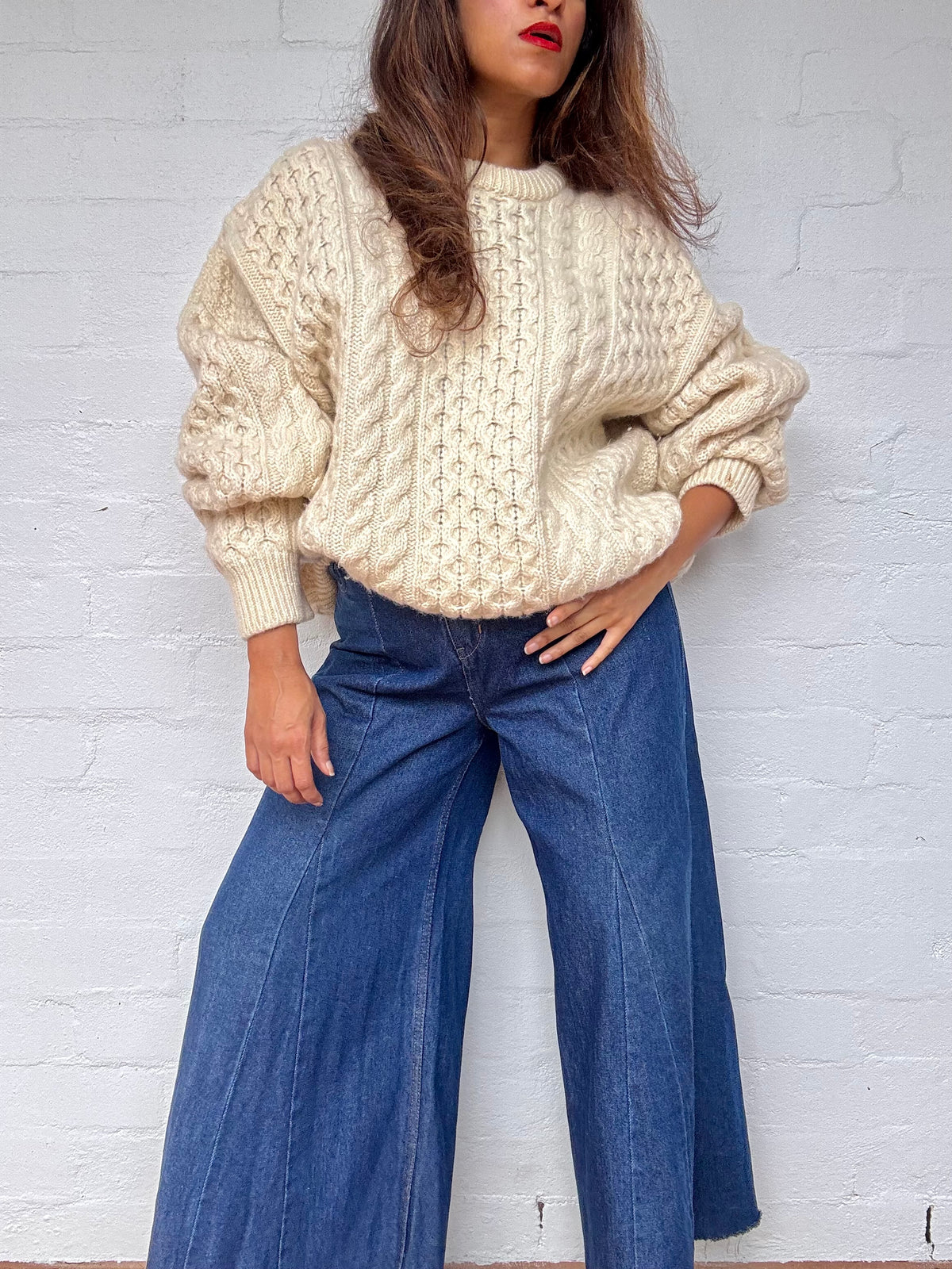 Vintage Irish Aran Knit Sweater - Cream