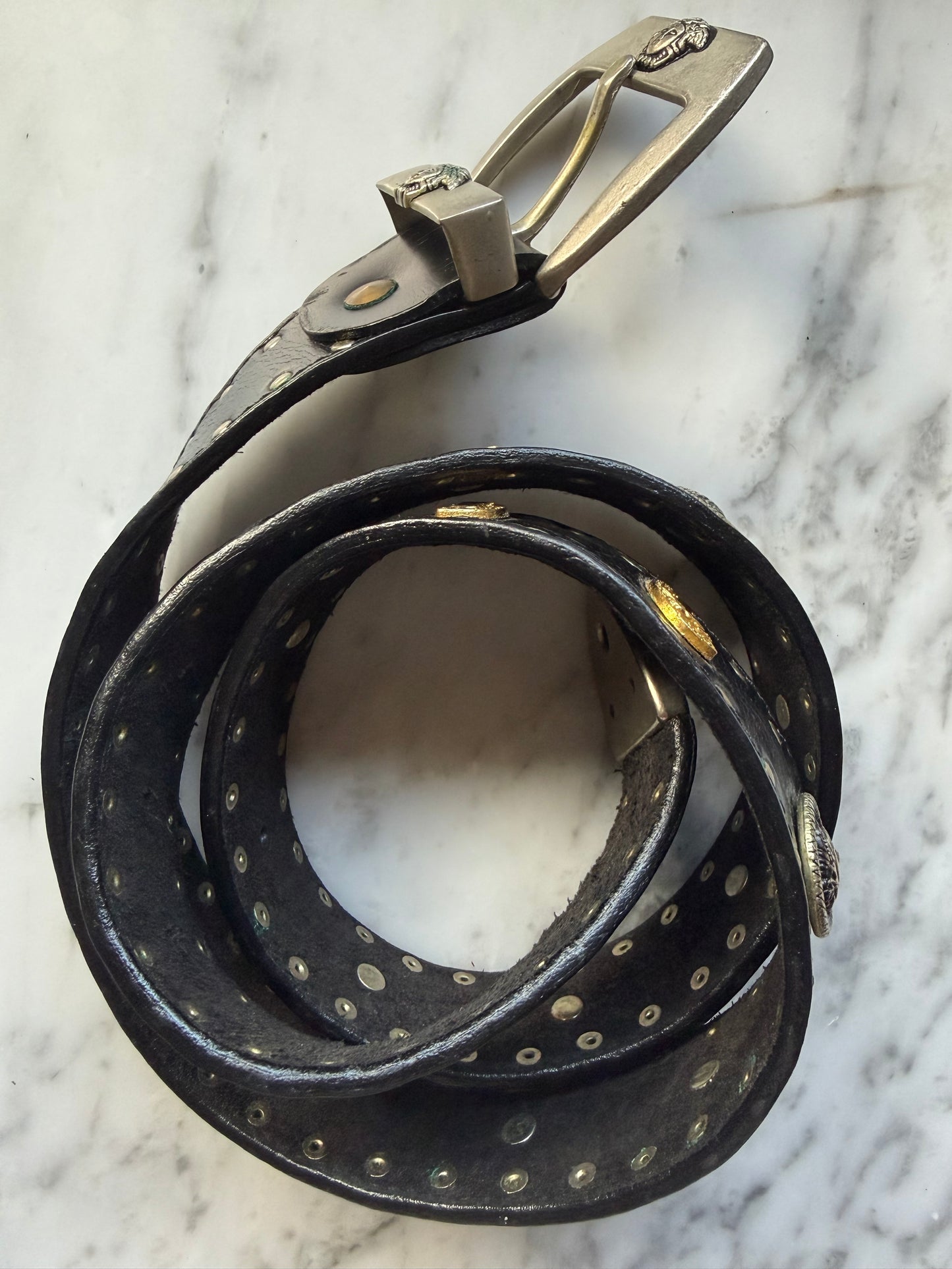 Vintage Studded Medallion Leather Belt