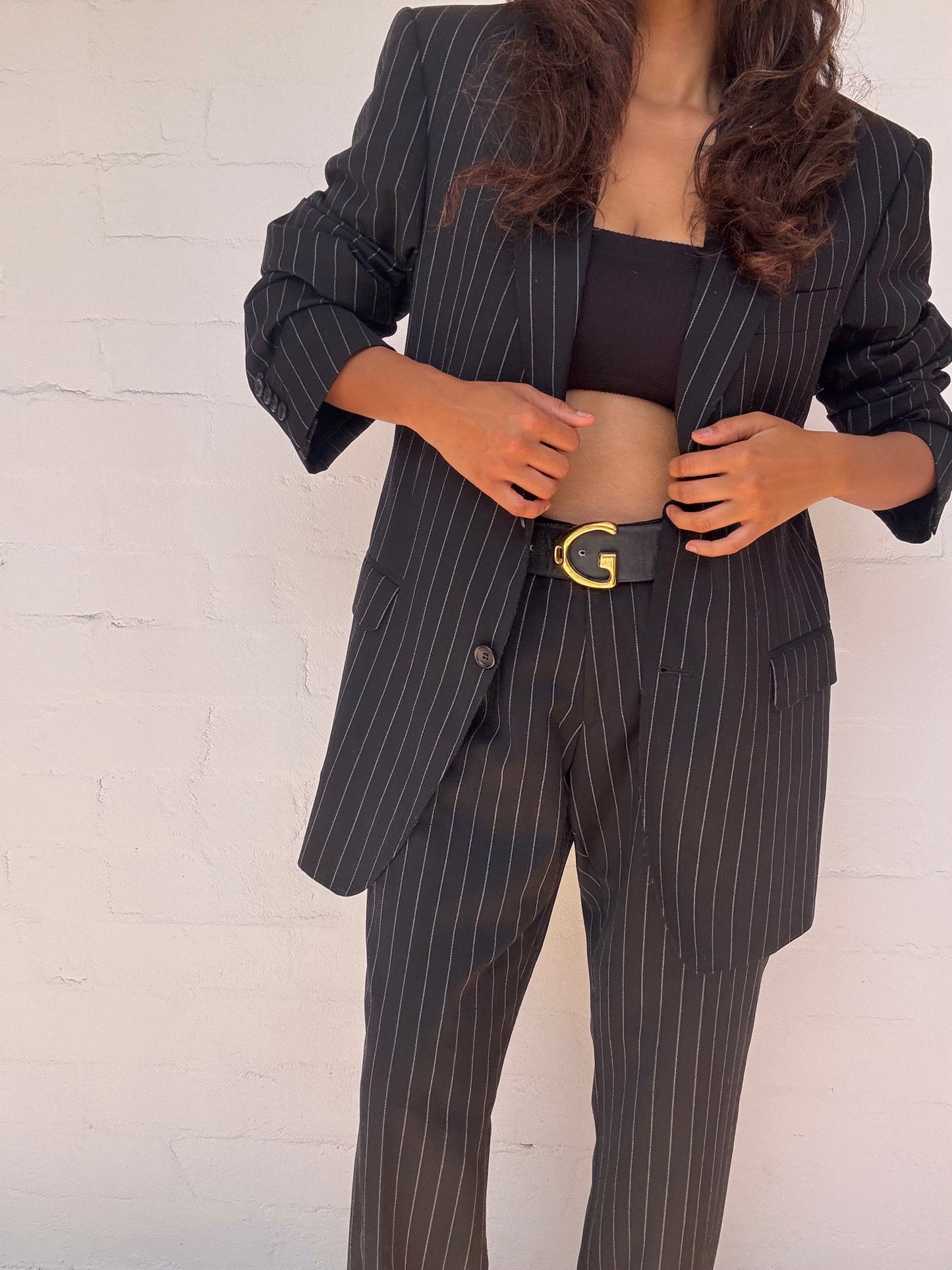 Versace Collection Navy Blue Pinstripe Wool Single Breasted Suit
