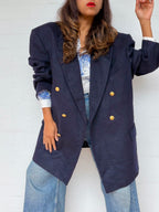 90s Yves Saint Laurent Navy Double-Breasted Jacket