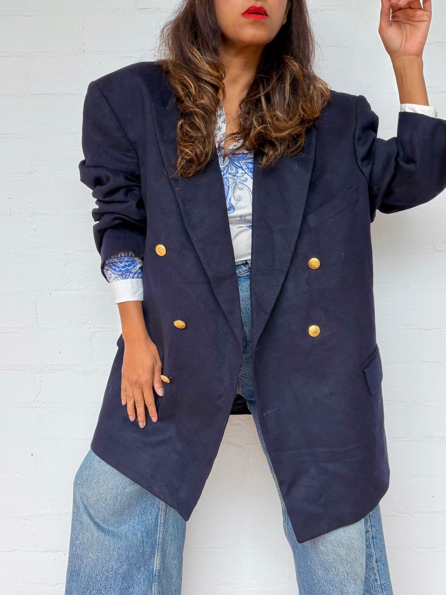 90s Yves Saint Laurent Navy Double-Breasted Jacket