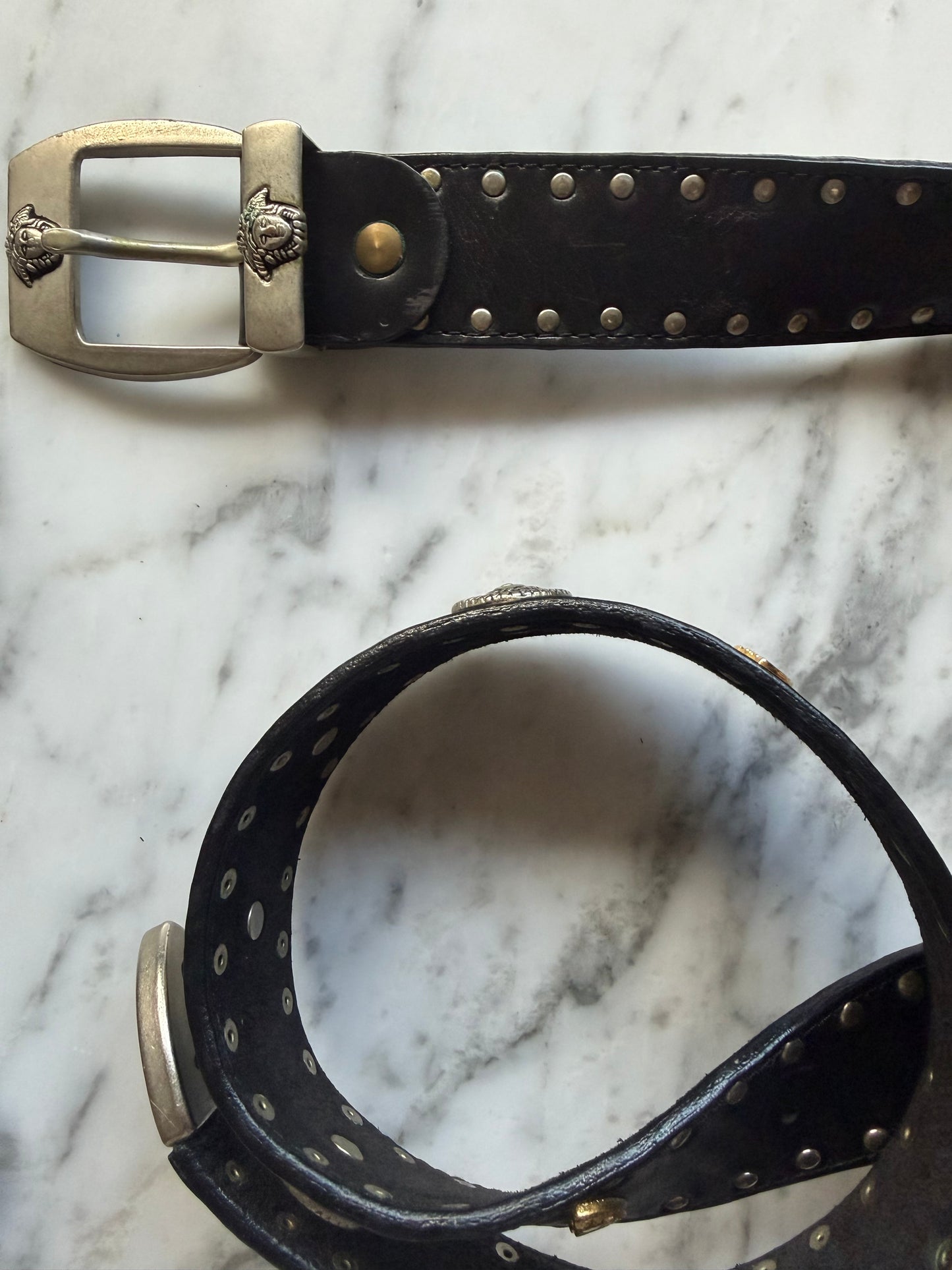 Vintage Studded Medallion Leather Belt