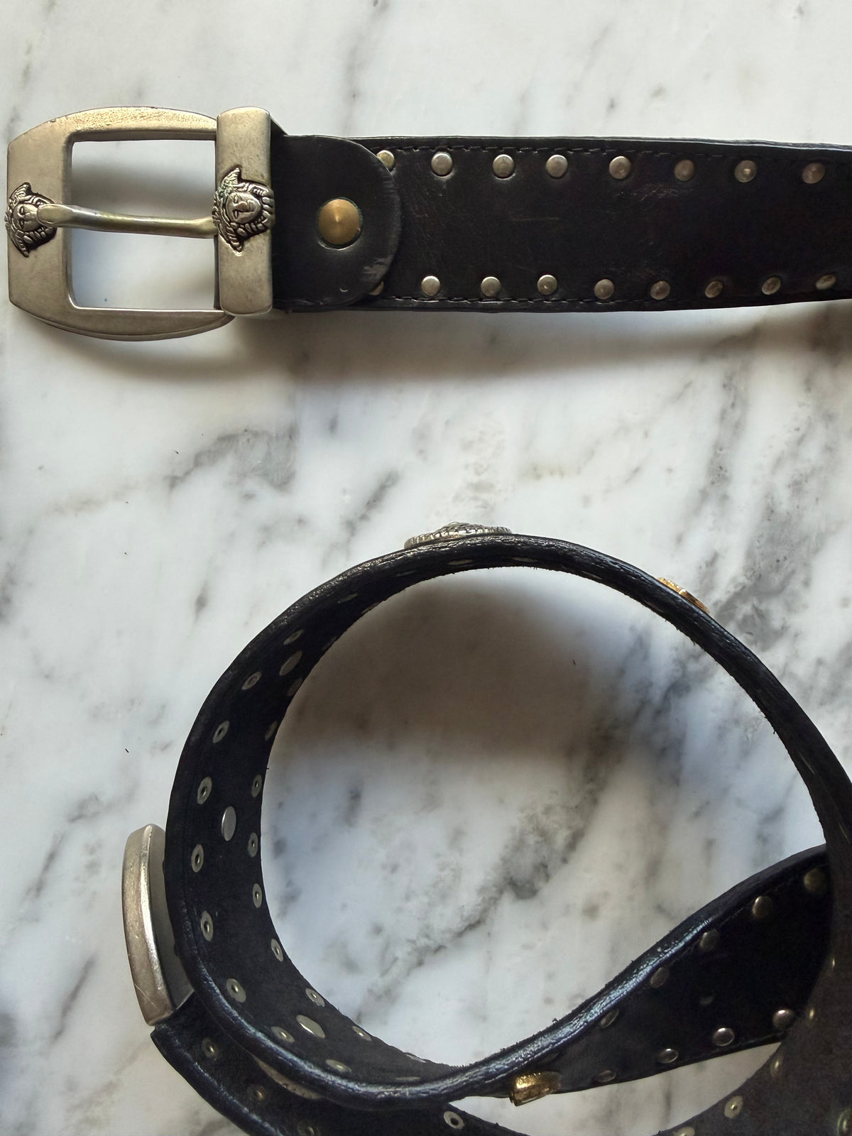 Vintage Studded Medallion Leather Belt