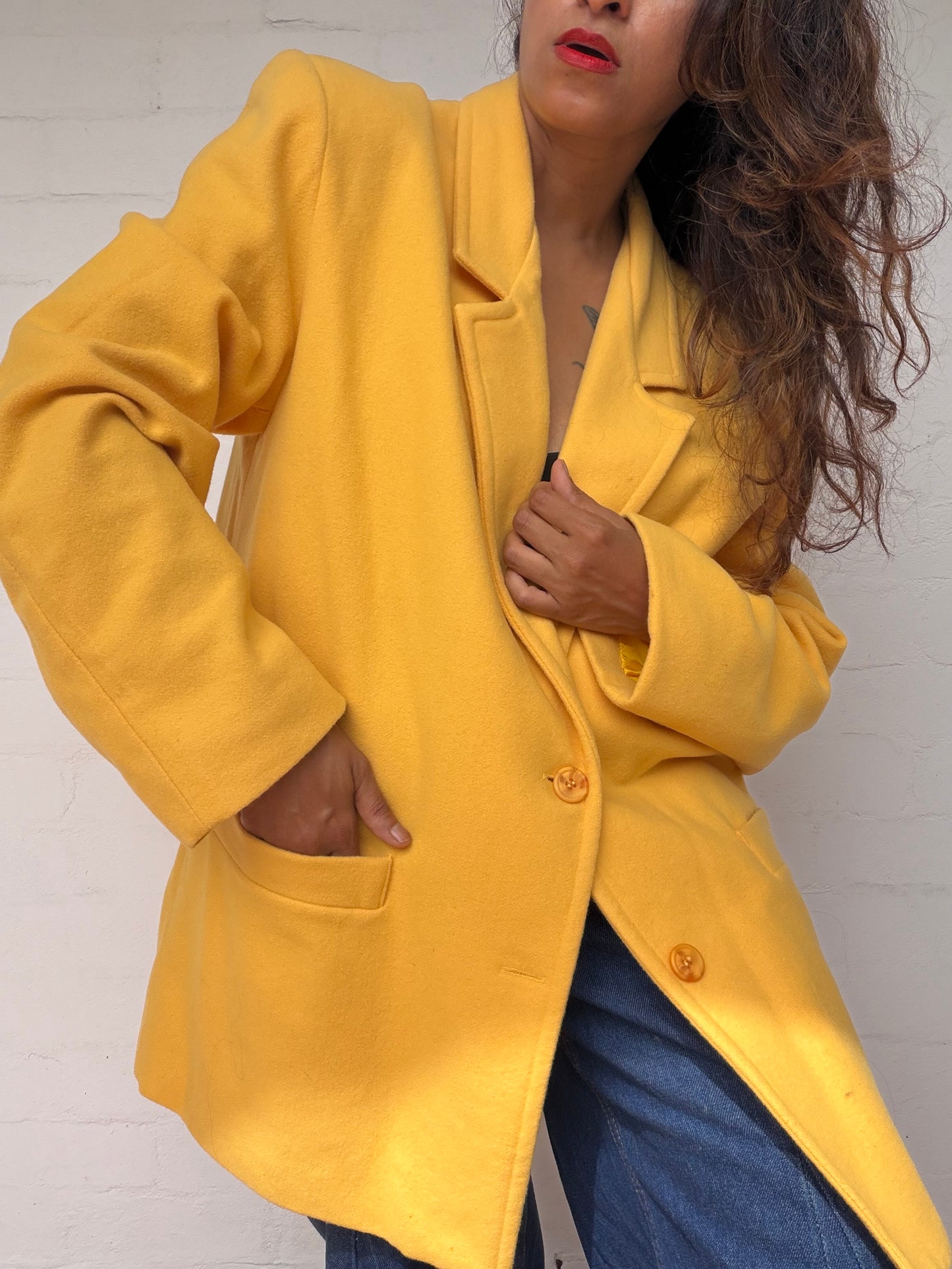 Vintage Wool & Cashmere Blazer - Mango Yellow