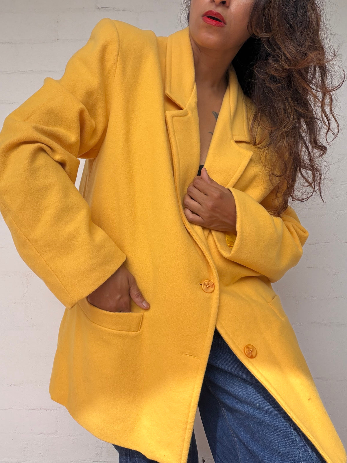 Vintage Wool & Cashmere Blazer - Mango Yellow