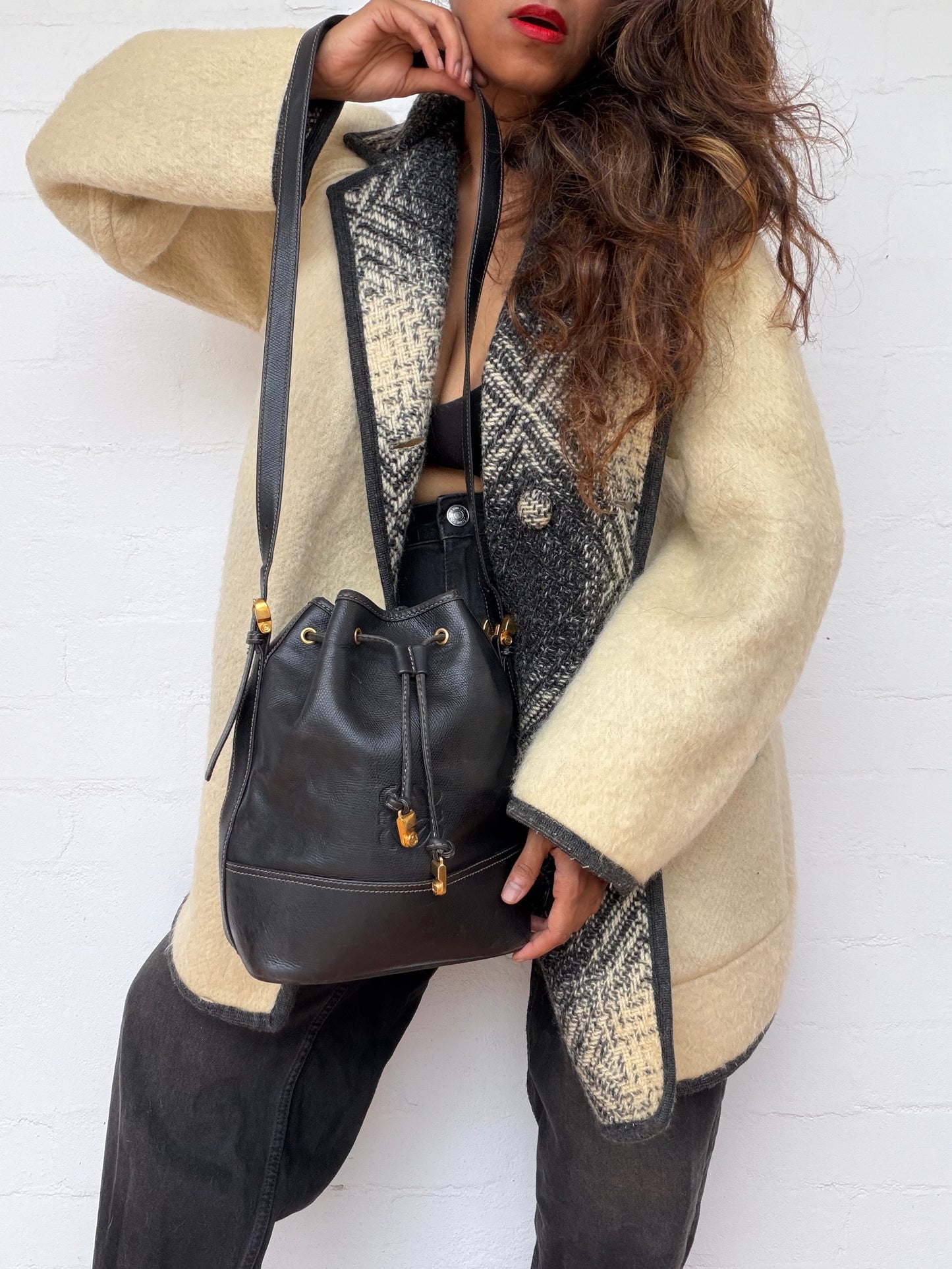 Rare Vintage Loewe Anagram Bucket Bag - Black