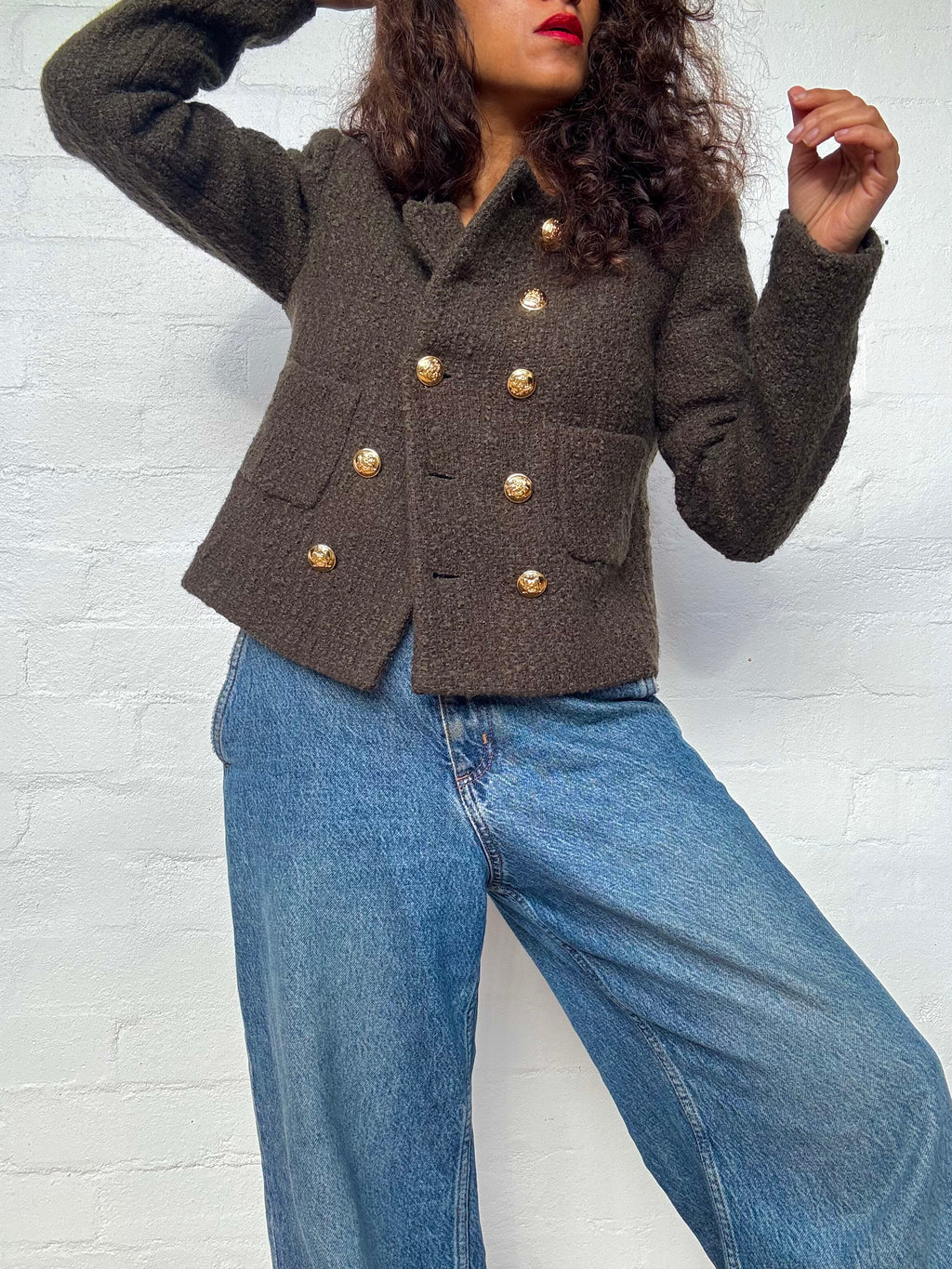 CELINE Chasseur Jacket Bouclé Tweed Khaki