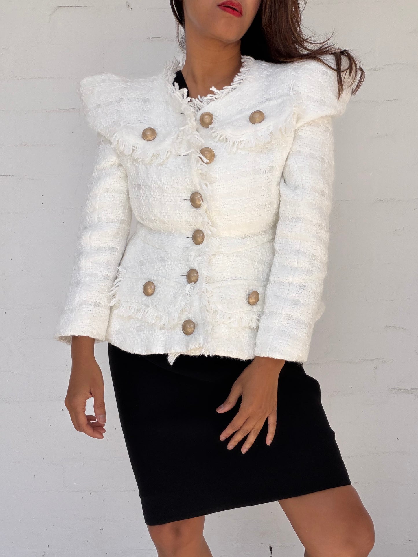 White Bouclé Tailored Jacket