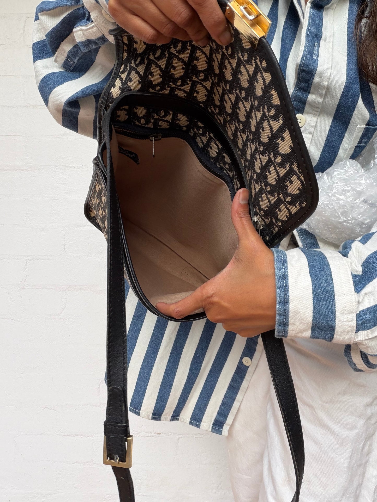 Vintage Dior Trotter Messenger Bag - Dark Navy