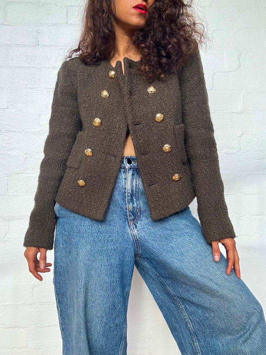 CELINE Chasseur Jacket Bouclé Tweed Khaki