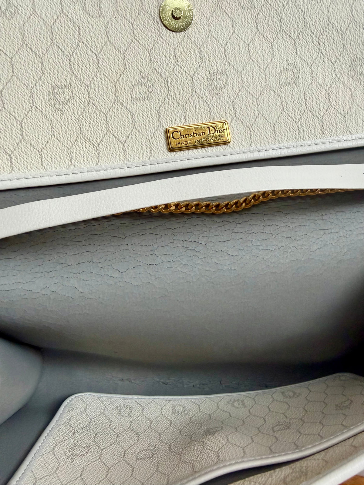 Authentic Vintage Dior Honeycomb Monogram Bag - White
