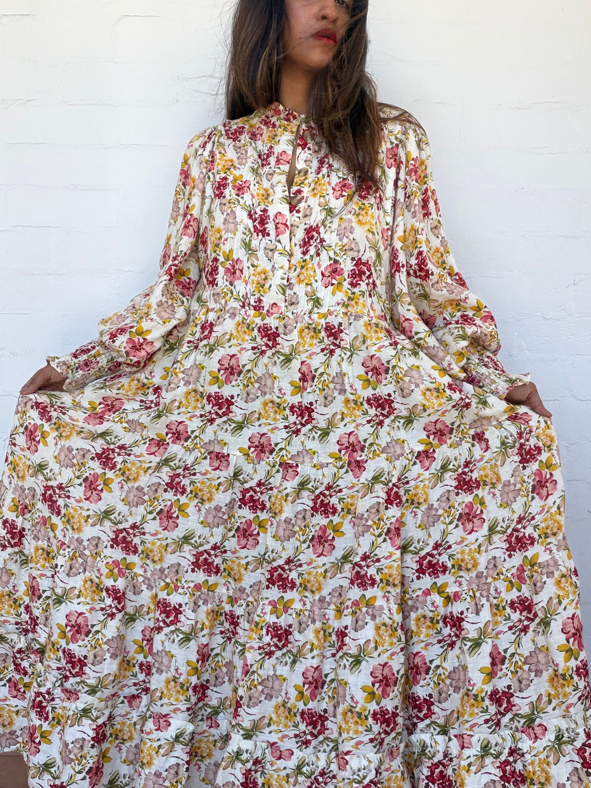 La Boheme Aurelia Floral Long Sleeve Linen Maxi