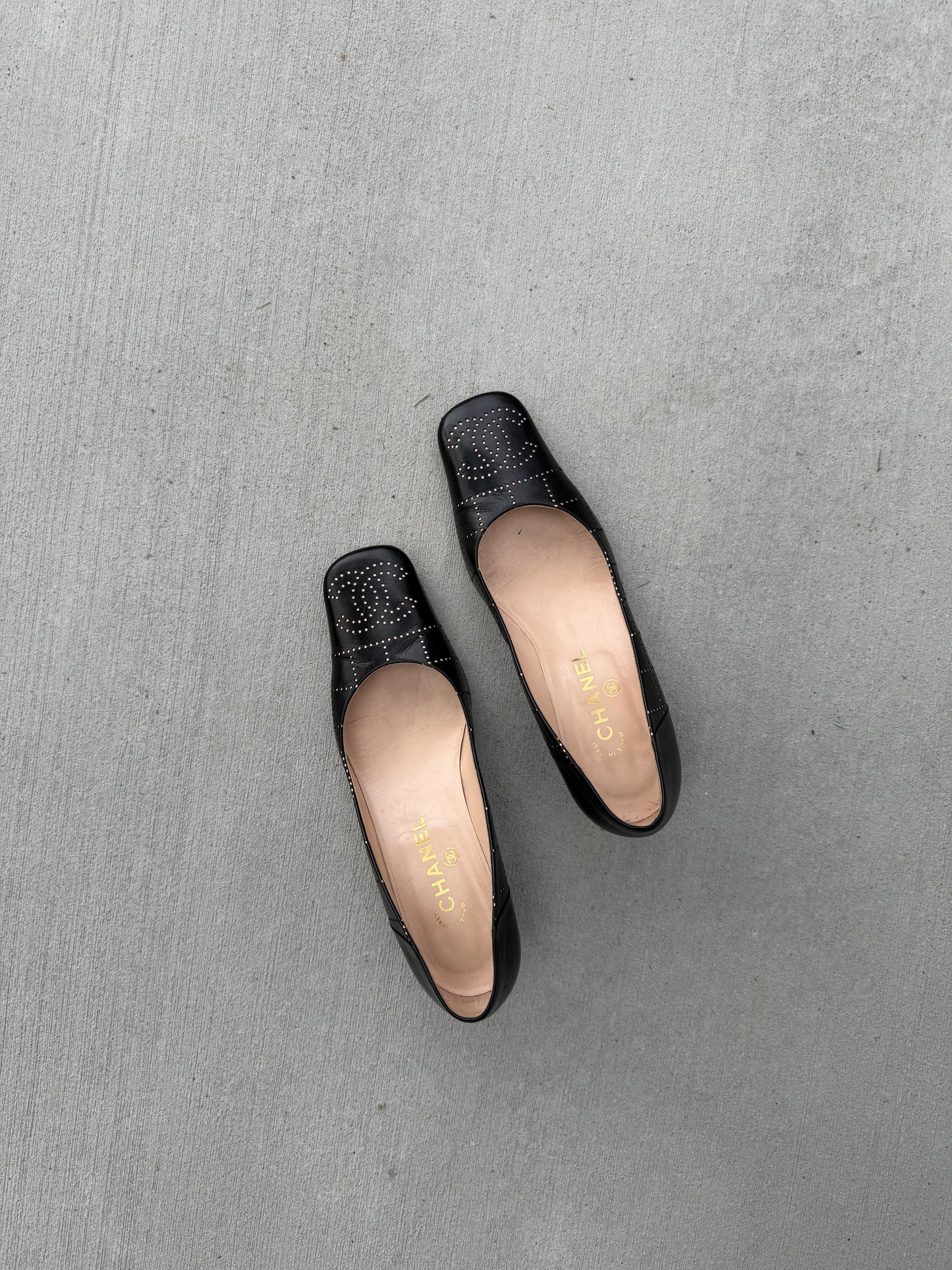 Vintage Chanel Leather Square Toe Kitten Heels