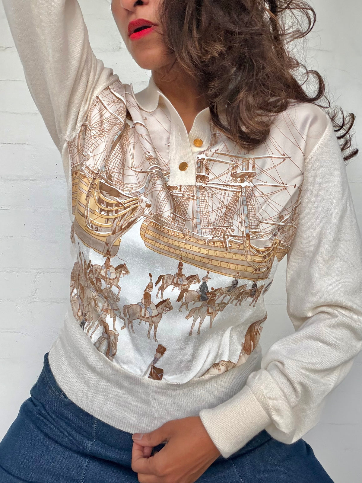 Vintage Hermès Silk & Knit Equestrian Jumper