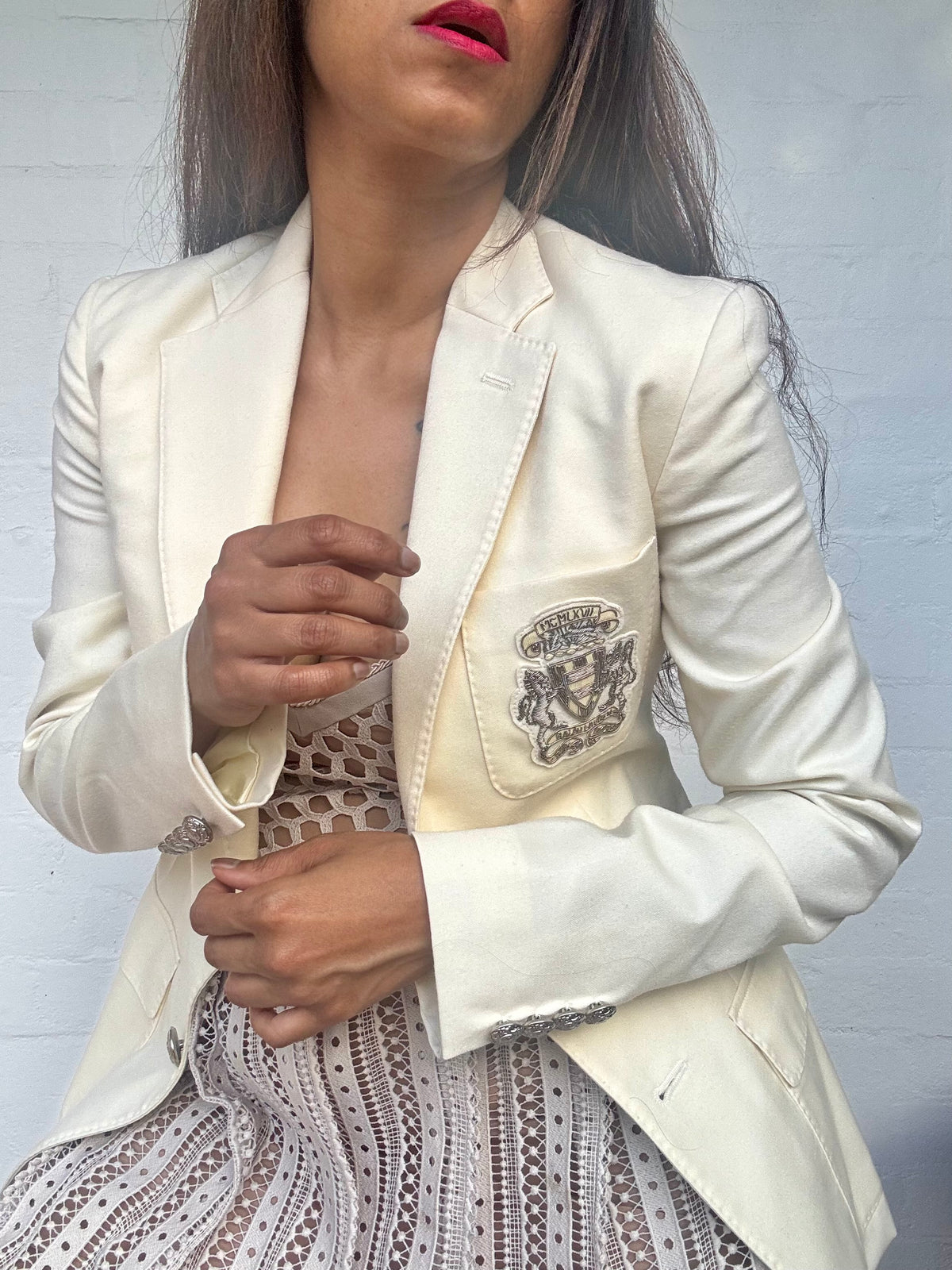 Vintage POLO RALPH LAUREN Embroidered Cream Crest Blazer