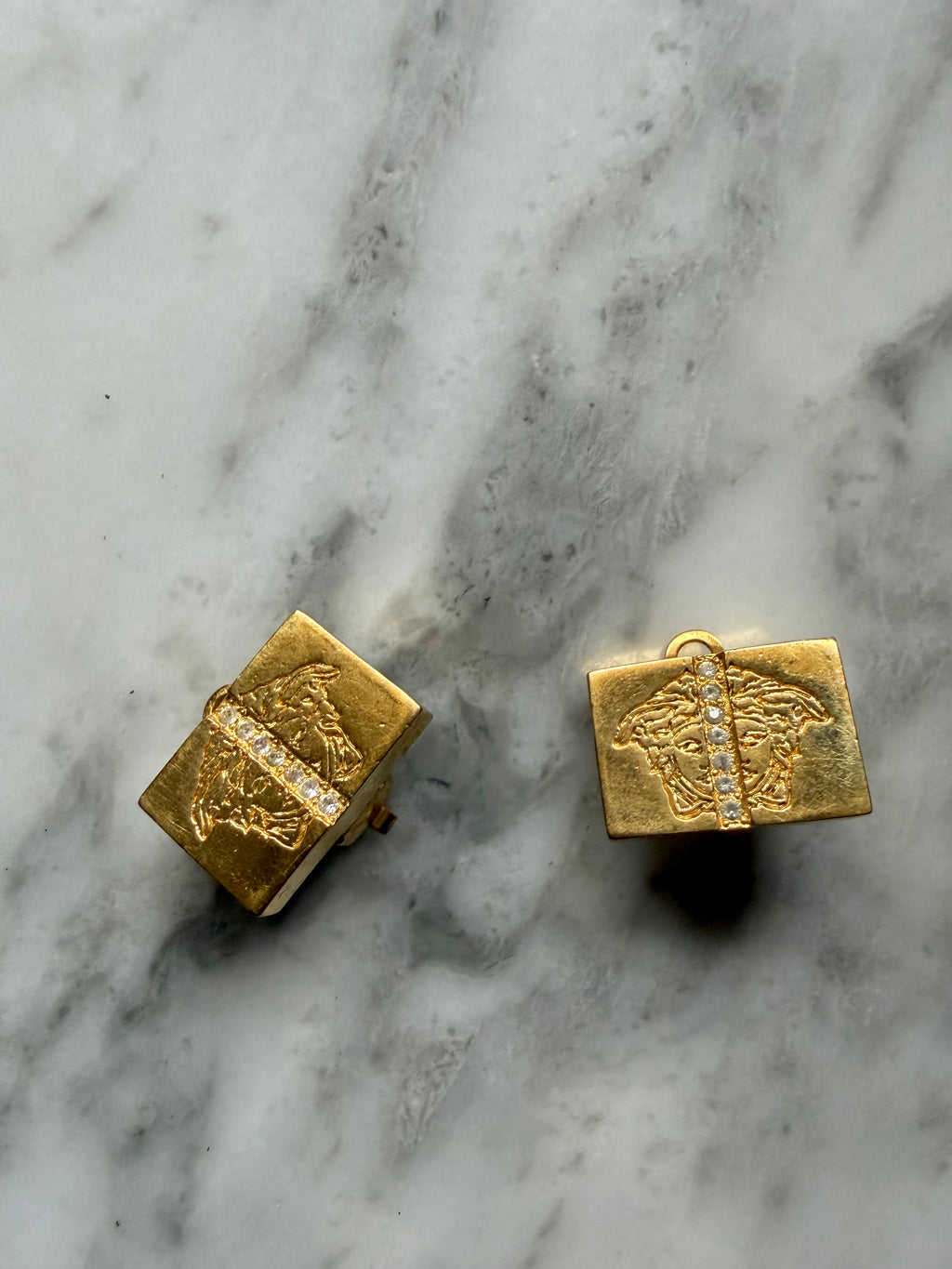 Rare 90s Vintage Versace Medusa Clip-On Earrings - Gold