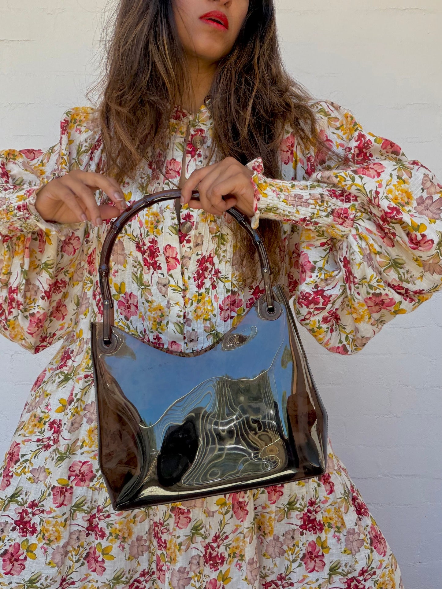 Gucci Brown Bamboo Handle Transparent Shoulder Bag