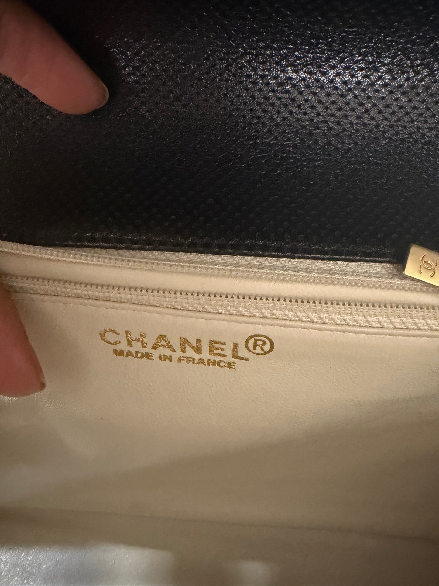 Vintage Chanel Coco Mark Perforated Leather Bicolour Flap Bag
