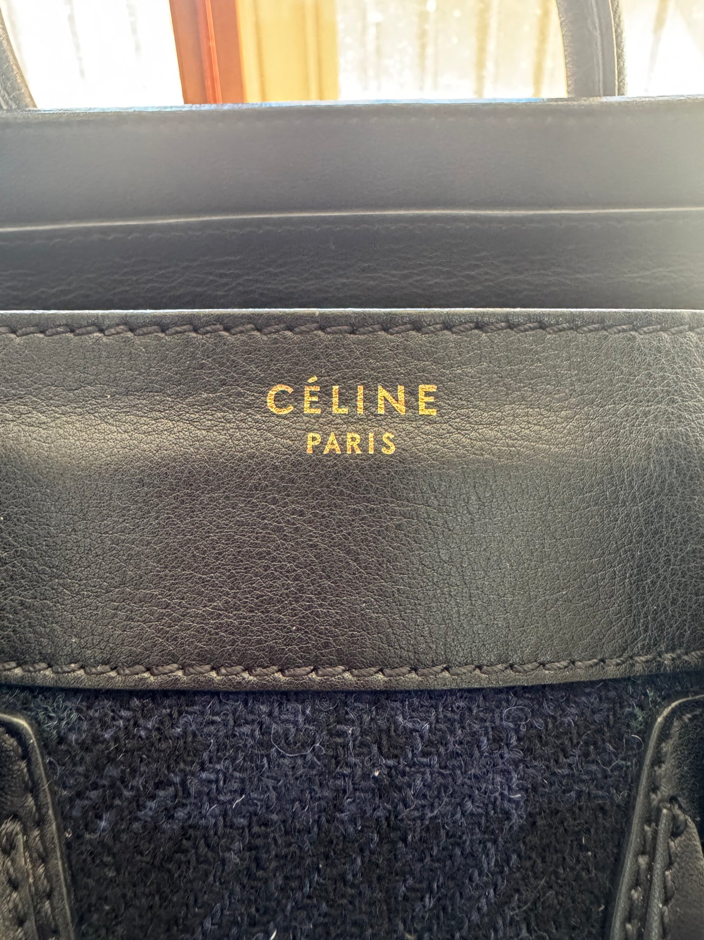CELINE - Smooth Calfskin Tweed Tartan Medium Luggage Bag - Navy