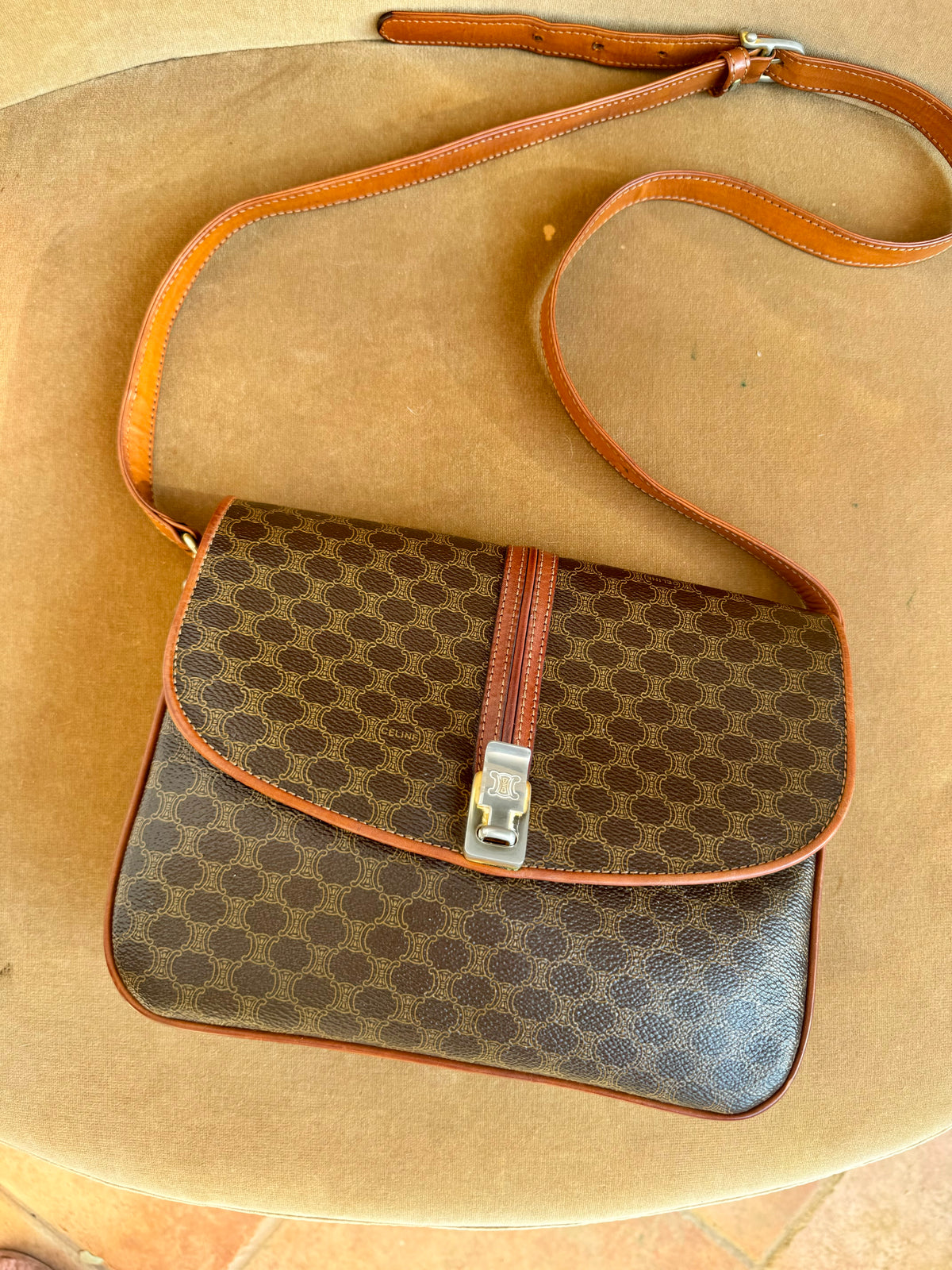 Authentic Vintage Celine Brown Macadam Canvas Shoulder Bag