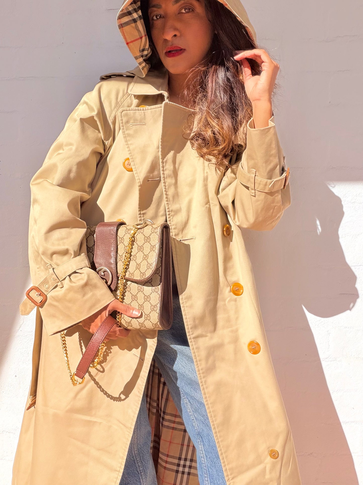 Vintage Burberry Hooded Trench Coat - Beige