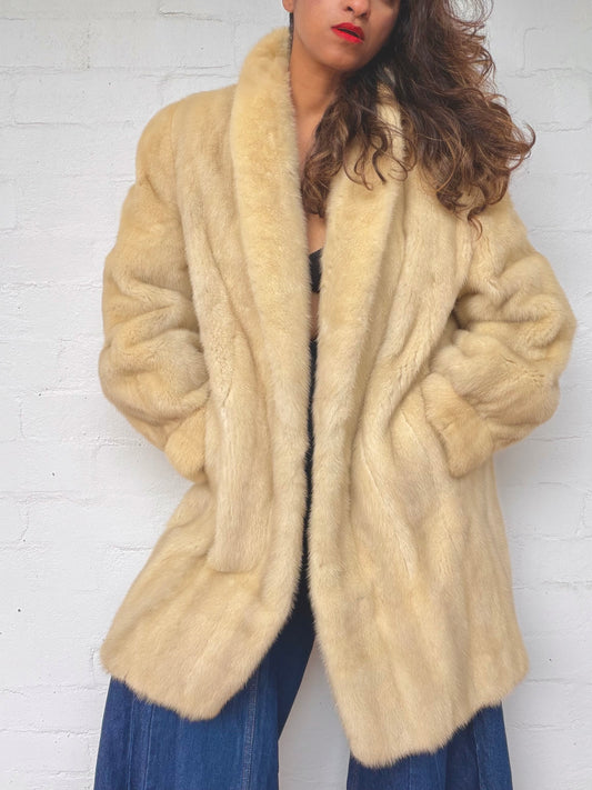 Vintage Cream long fur coat
