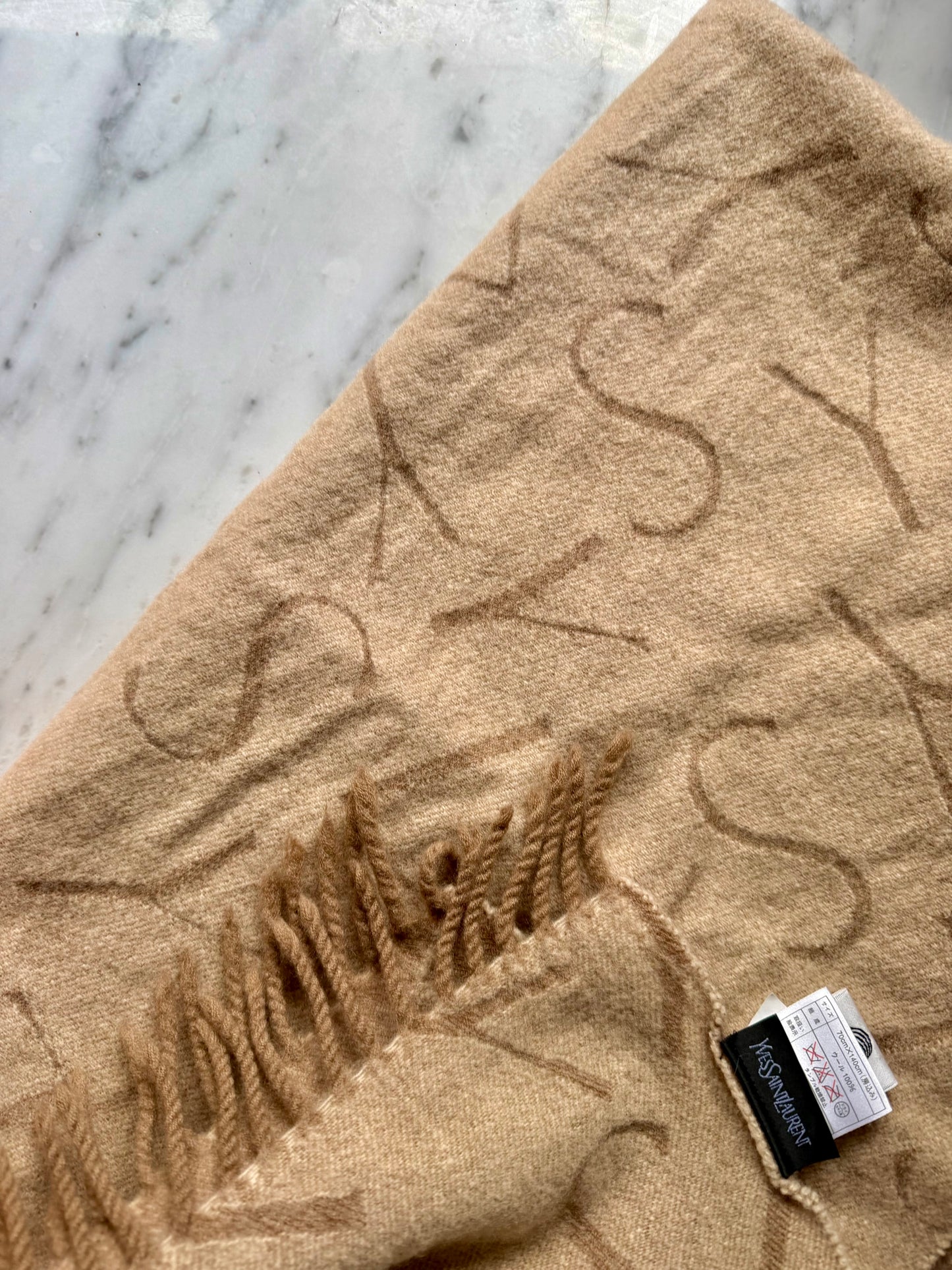 Vintage Yves Saint Laurent Monogram Fringe Scarf