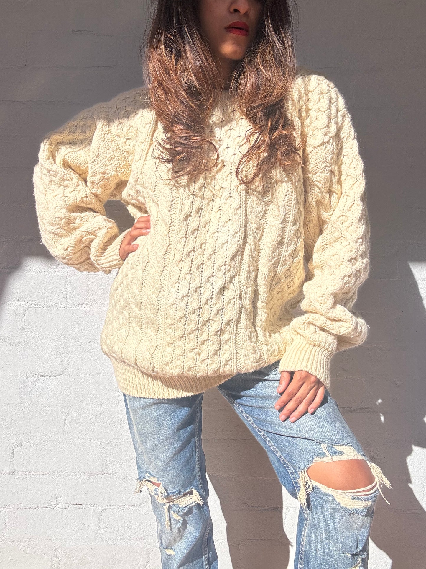 Rare Vintage Irish Aran Knit Sweater – 100% Wool Heritage Luxury