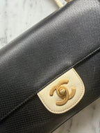 Vintage Chanel Coco Mark Perforated Leather Bicolour Flap Bag