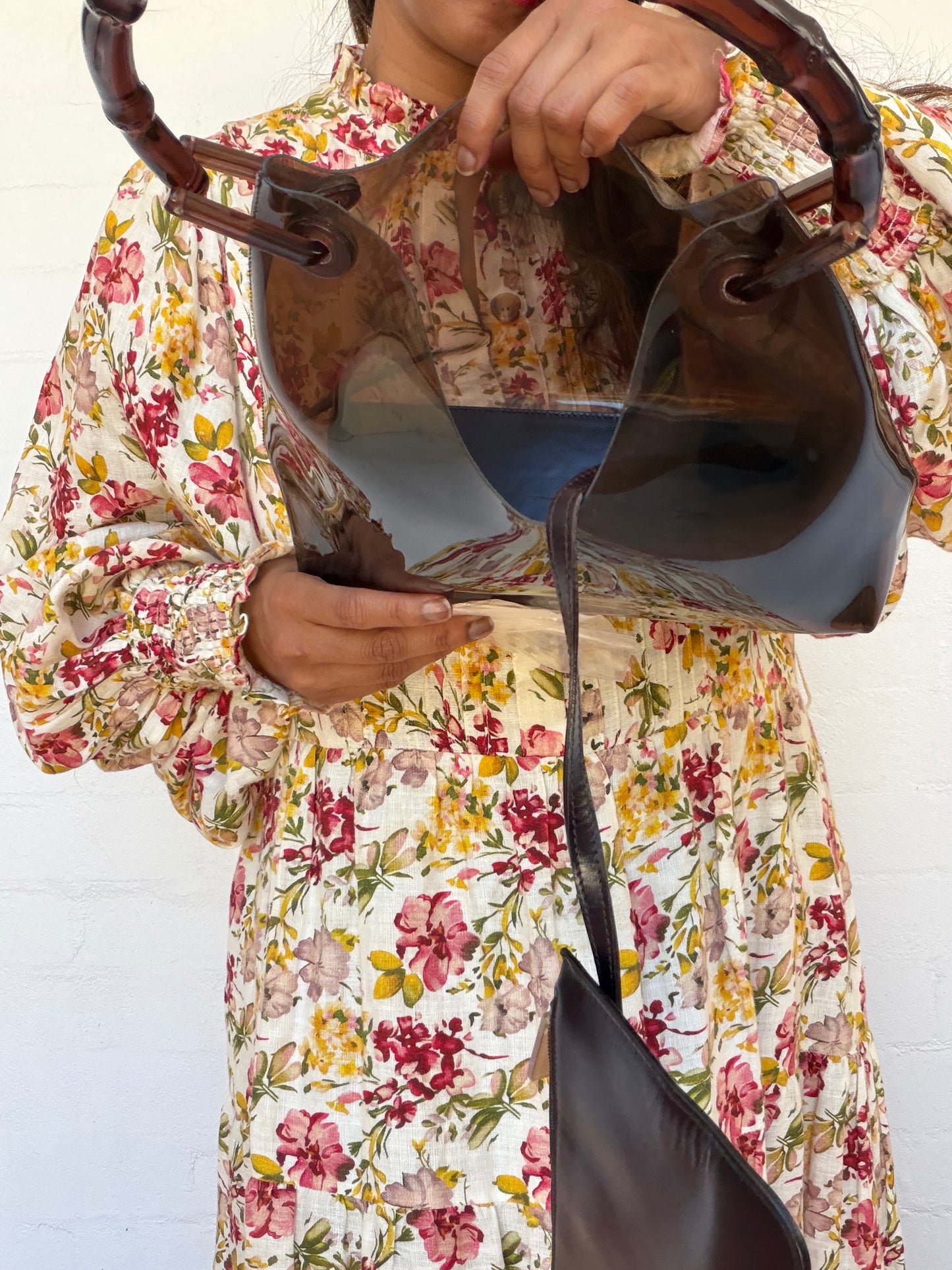 Gucci Brown Bamboo Handle Transparent Shoulder Bag