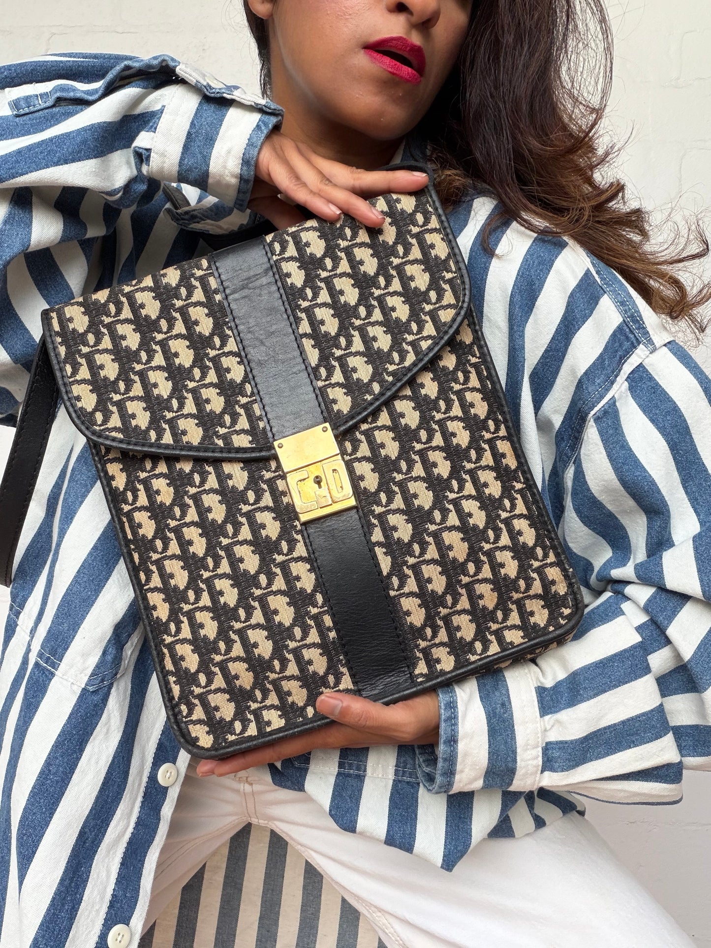 Vintage Dior Trotter Messenger Bag - Dark Navy