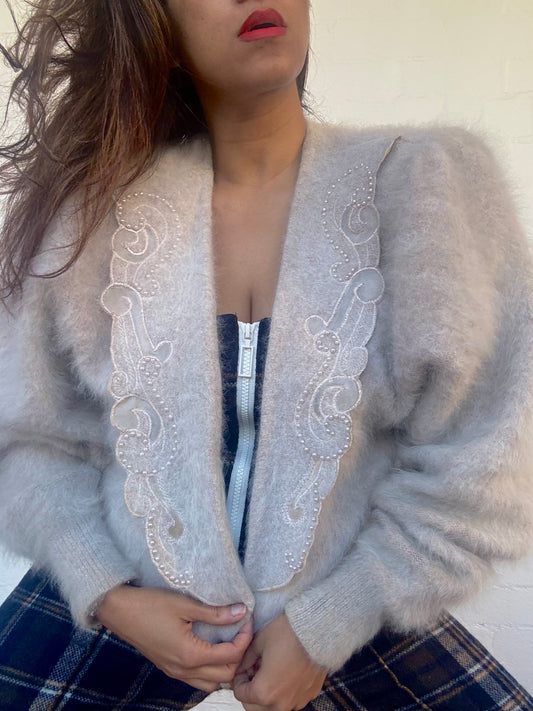 Vintage Angora Cardigan - Taupe
