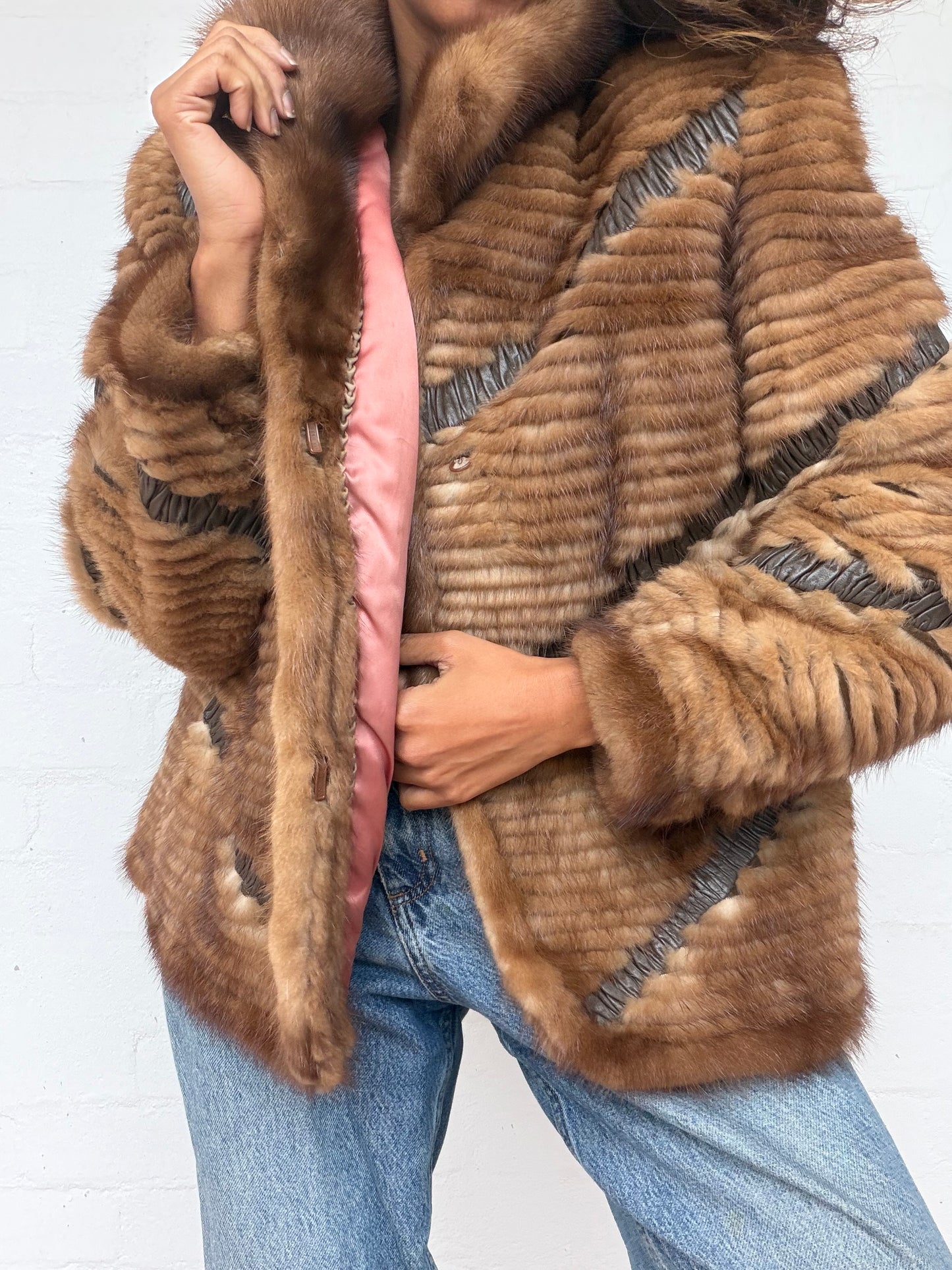 Vintage Textured Brown Mink Fur Coat