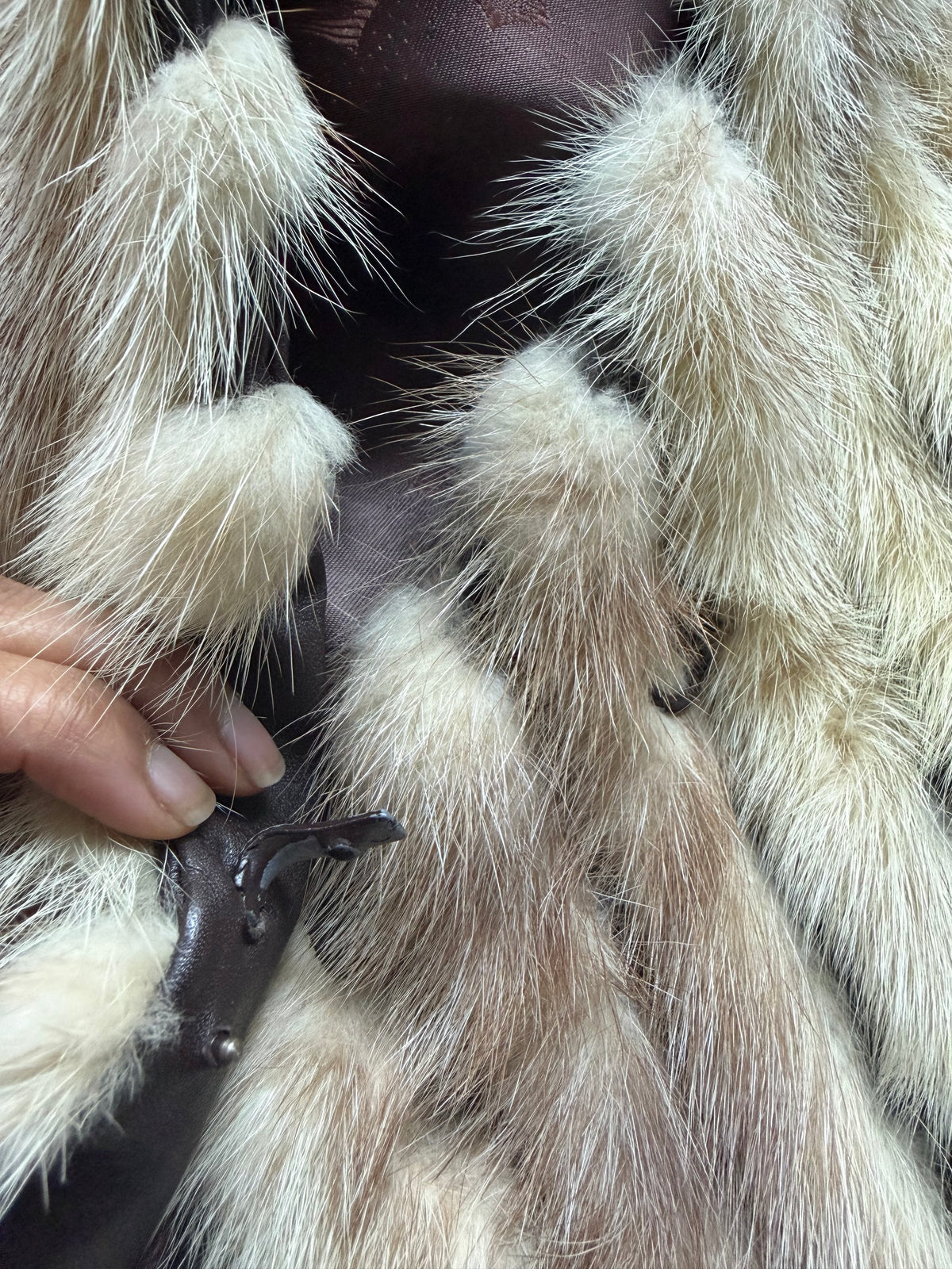 Rare Vintage Mink & Leather Herringbone Fur Coat - Cream & Chocolate
