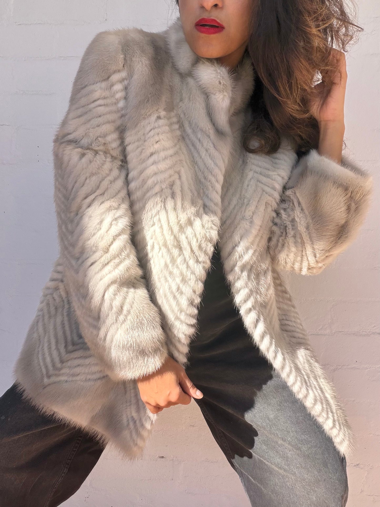 Vintage Saga Mink Sapphire Mink Herringbone fur coat