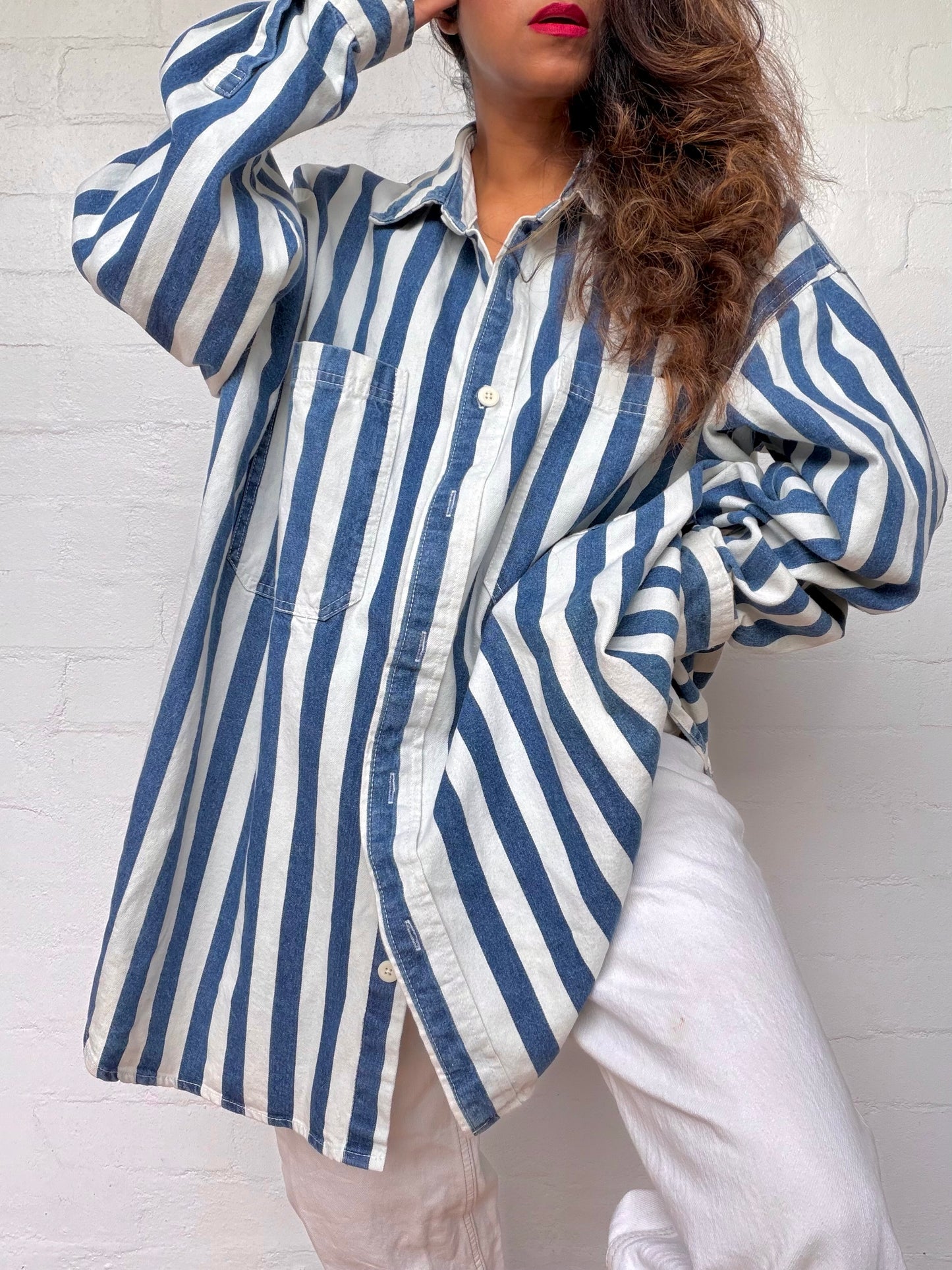 Oversized Striped Denim Cotton Shirt