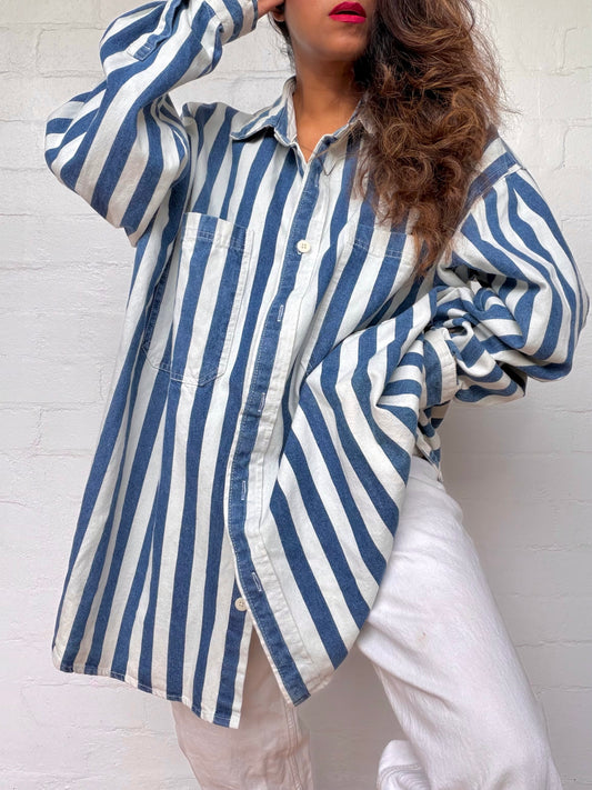 Oversized Striped Denim Cotton Shirt
