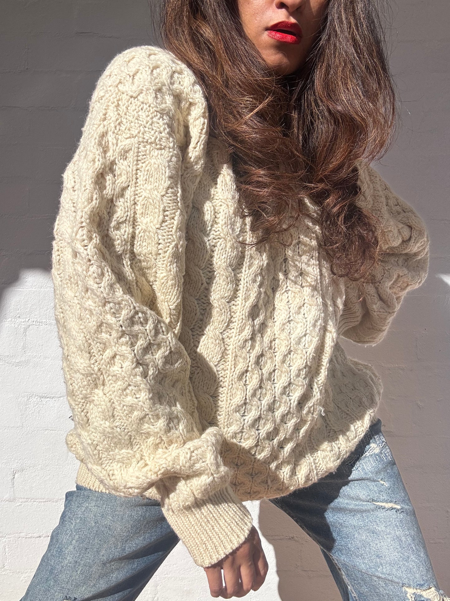 Rare Vintage Irish Aran Knit Sweater – 100% Wool Heritage Luxury