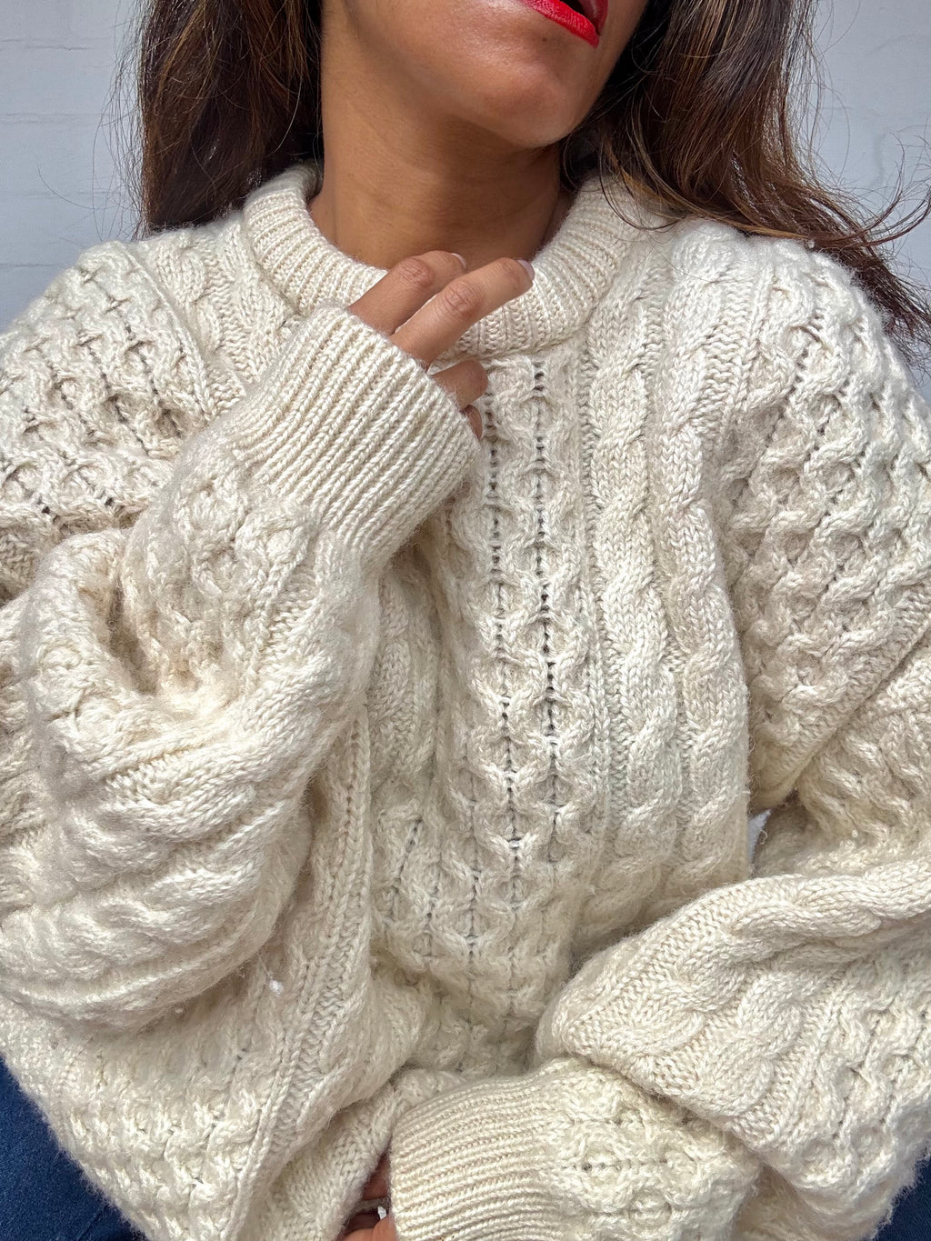 Vintage Irish Aran Knit Sweater - Cream