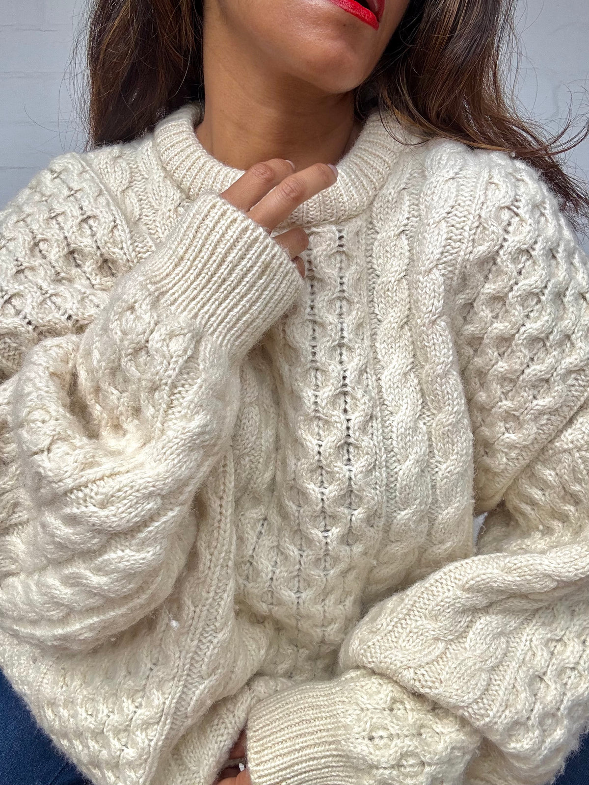 Vintage Irish Aran Knit Sweater - Cream